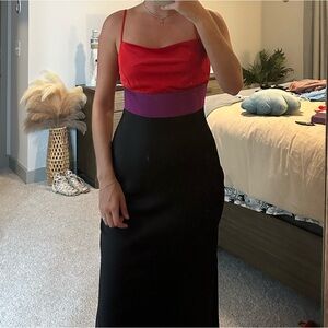 Express Red and Pink Slip Midi Dress Spaghetti Strap